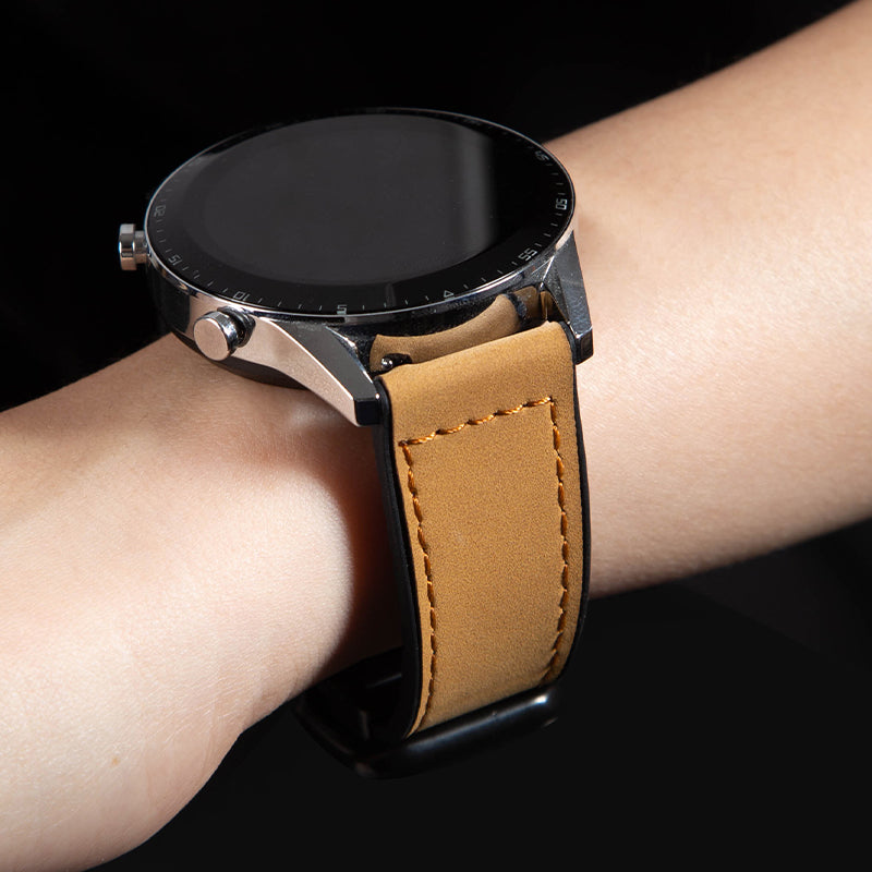 For Garmin vivoactive 5 / Venu 2 Plus Universal 20mm Watch Strap Crazy Horse Texture Leather+Silicone Band - Light Brown For Garmin vivoactive 5 / Venu 2 Plus Universal 20mm Watch Strap Crazy Horse Texture Leather+Silicone Band - Light Brown